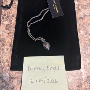 Kurt Geiger London Gunmetal Shell Pendant Necklace Rainbow Crystal